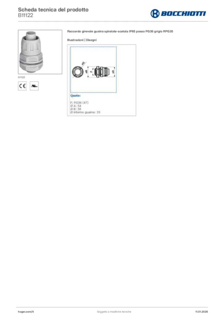 Immagine Bocchiotti Scheda tecnica del prodotto B11122 | Hager Italia