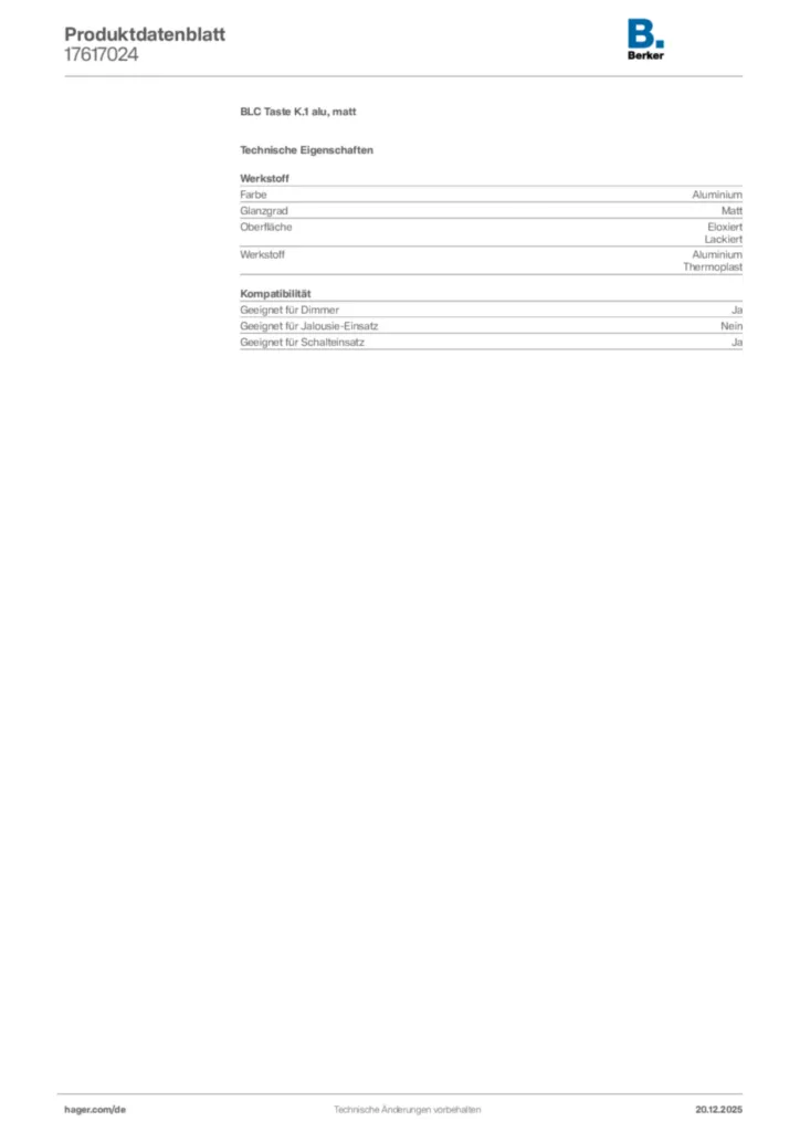 Bild Berker Produktdatenblatt 17617024 | Hager Deutschland