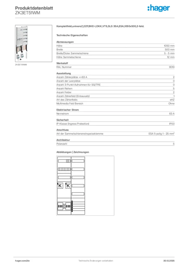 Bild Hager Produktdatenblatt ZK3ET51WM | Hager Deutschland