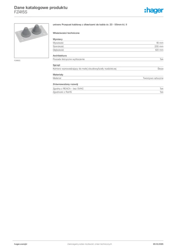 Zdjęcie Hager Karta katalogowa FZ415S | Hager Polska