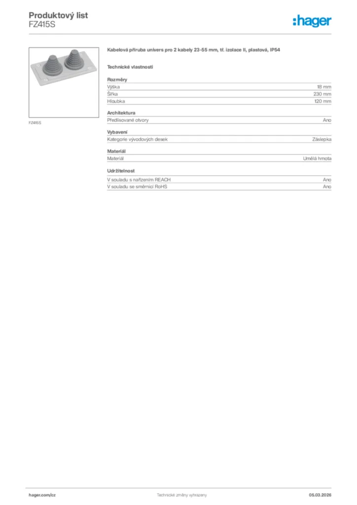 Obrázek Hager Product data sheet FZ415S | Hager