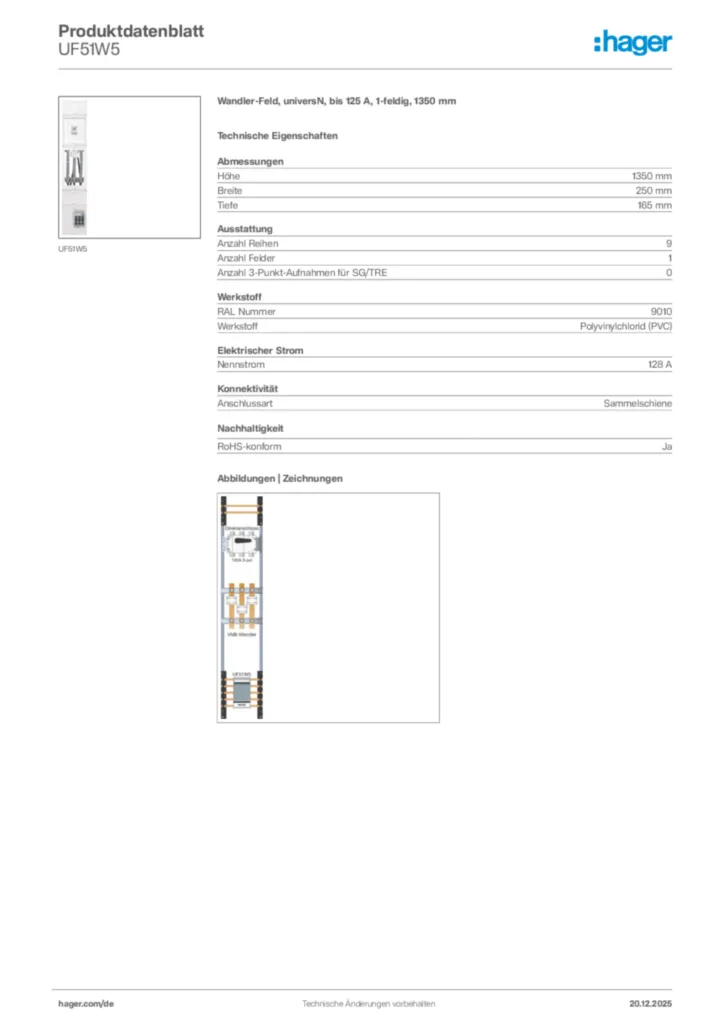 Bild Hager Produktdatenblatt UF51W5 | Hager Deutschland