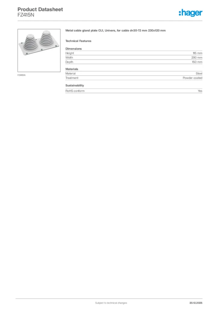 Image Hager Product data sheet FZ415N  | Hager Africa