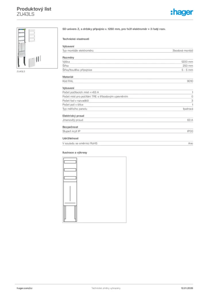 Obrázek Hager Product data sheet ZU43LS | Hager