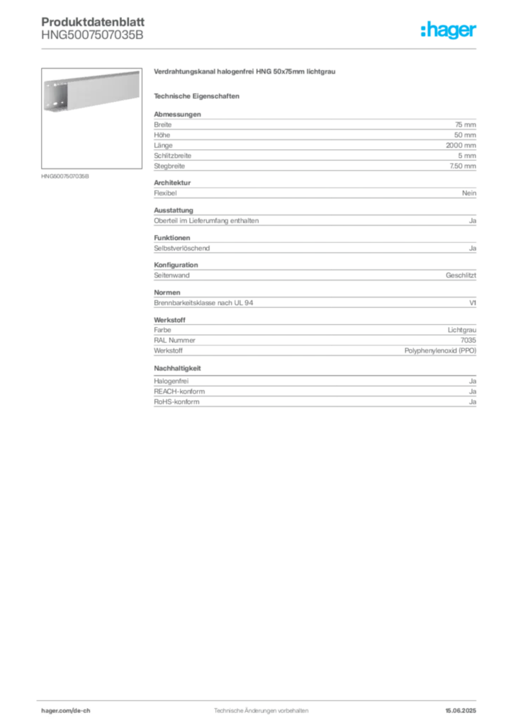 Bild Hager Produktdatenblatt HNG5007507035B | Hager Schweiz