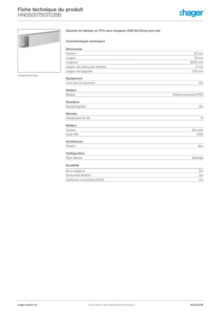 Image Hager Fiche technique du produit HNG5007507035B | Hager Suisse