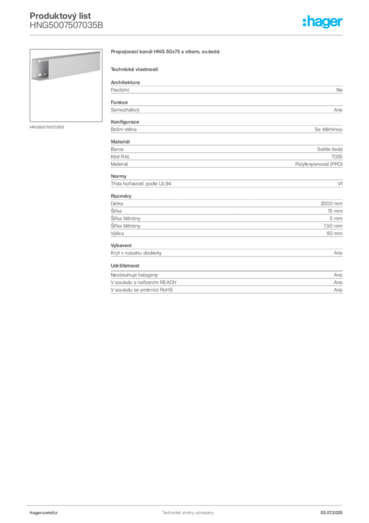 Obrázek Hager Produktový list HNG5007507035B | Hager