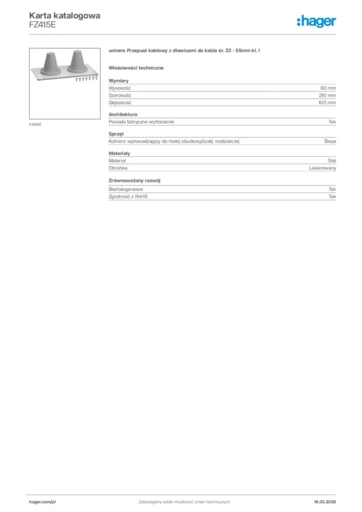 Zdjęcie Hager Karta katalogowa FZ415E | Hager Polska