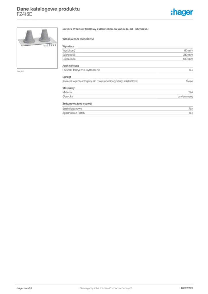 Zdjęcie Hager Karta katalogowa FZ415E | Hager Polska