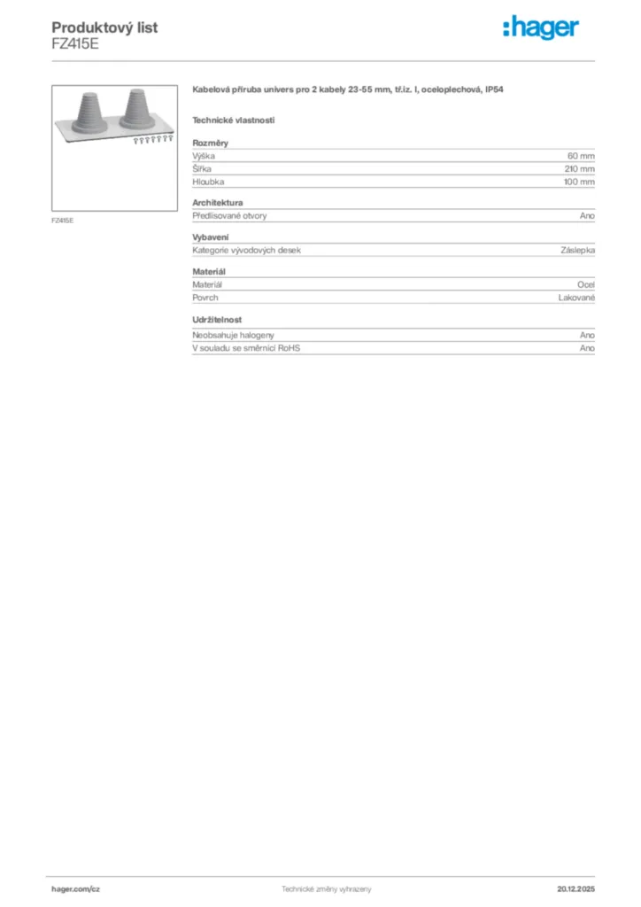 Obrázek Hager Produktový list FZ415E | Hager