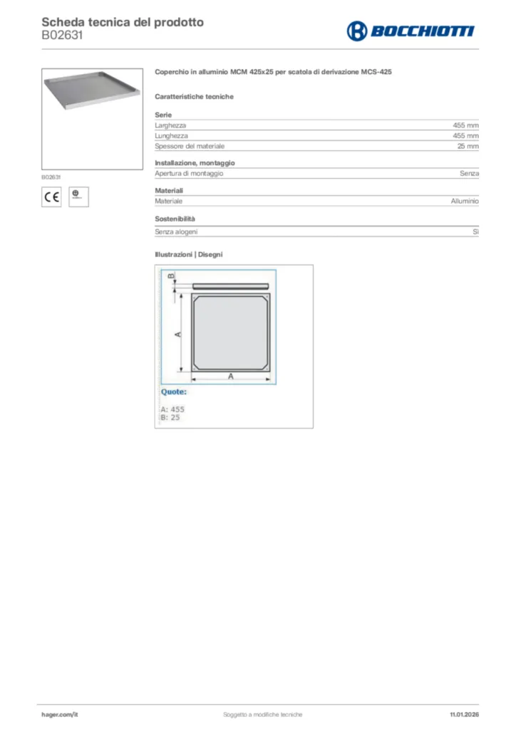 Immagine Bocchiotti Scheda tecnica del prodotto B02631 | Hager Italia
