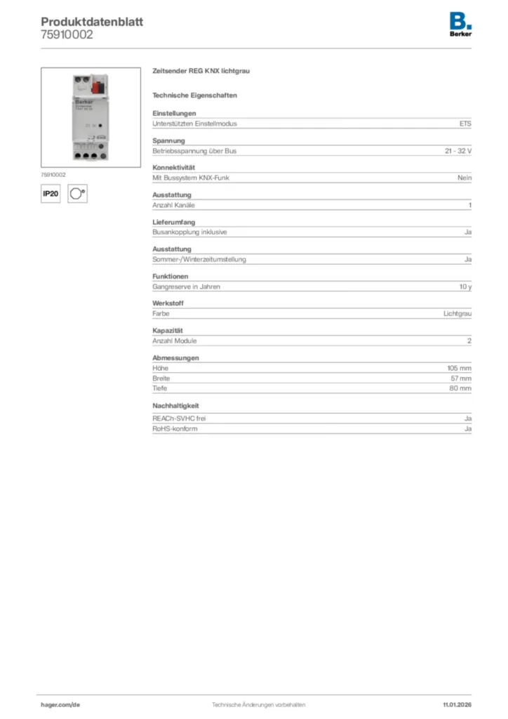 Bild Berker Produktdatenblatt 75910002 | Hager Deutschland