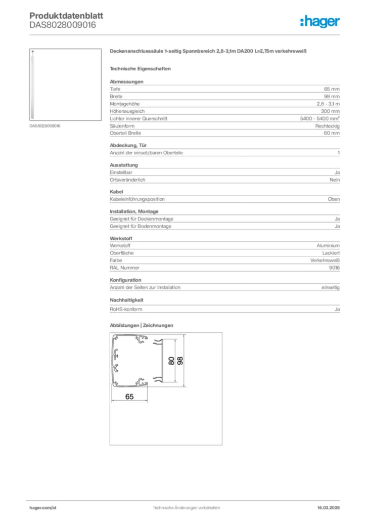 Bild Hager Produktdatenblatt DAS8028009016 | Hager Deutschland