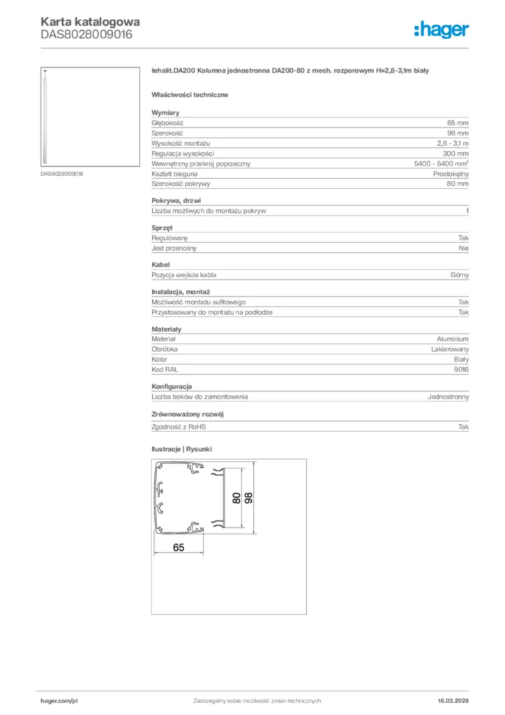 Zdjęcie Hager Karta katalogowa DAS8028009016 | Hager Polska