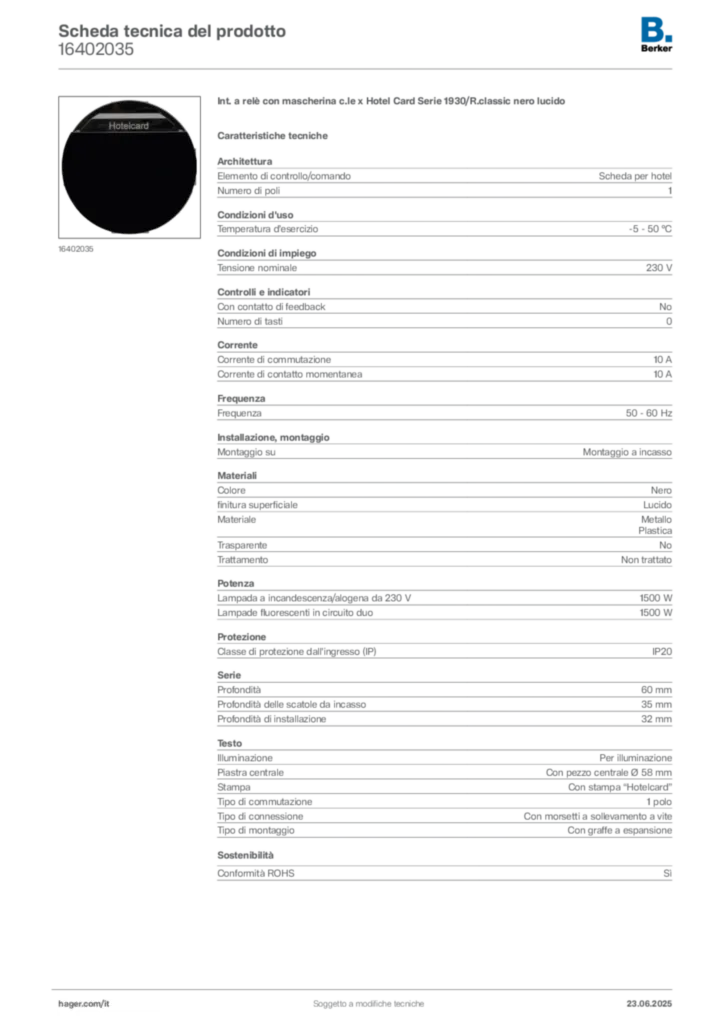 Immagine Berker Scheda tecnica del prodotto 16402035 | Hager Italia