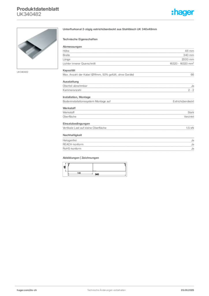 Bild Hager Produktdatenblatt UK340482 | Hager Schweiz