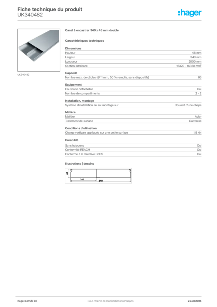 Image Hager Fiche technique du produit UK340482 | Hager Suisse