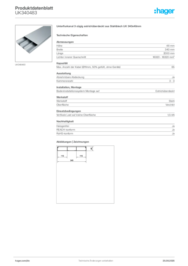 Bild Hager Produktdatenblatt UK340483 | Hager Deutschland
