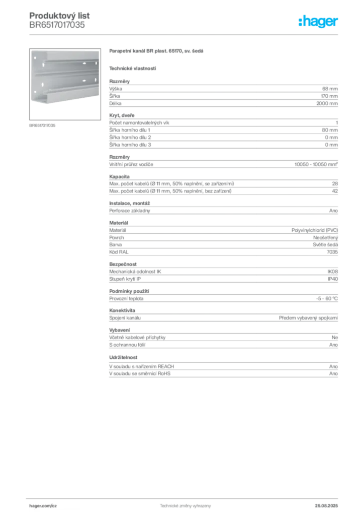 Obrázek Hager Produktový list BR6517017035 | Hager