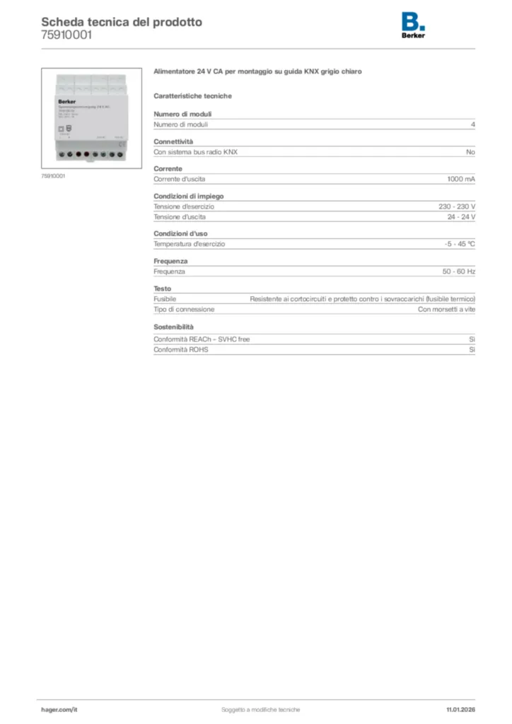 Immagine Berker Scheda tecnica del prodotto 75910001 | Hager Italia