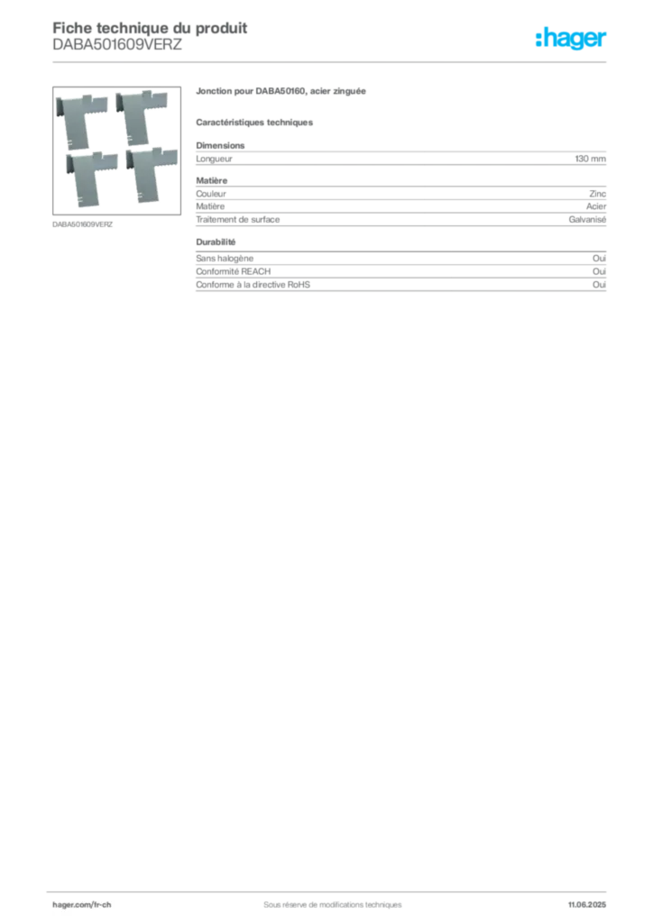Image Hager Fiche technique du produit DABA501609VERZ | Hager Suisse