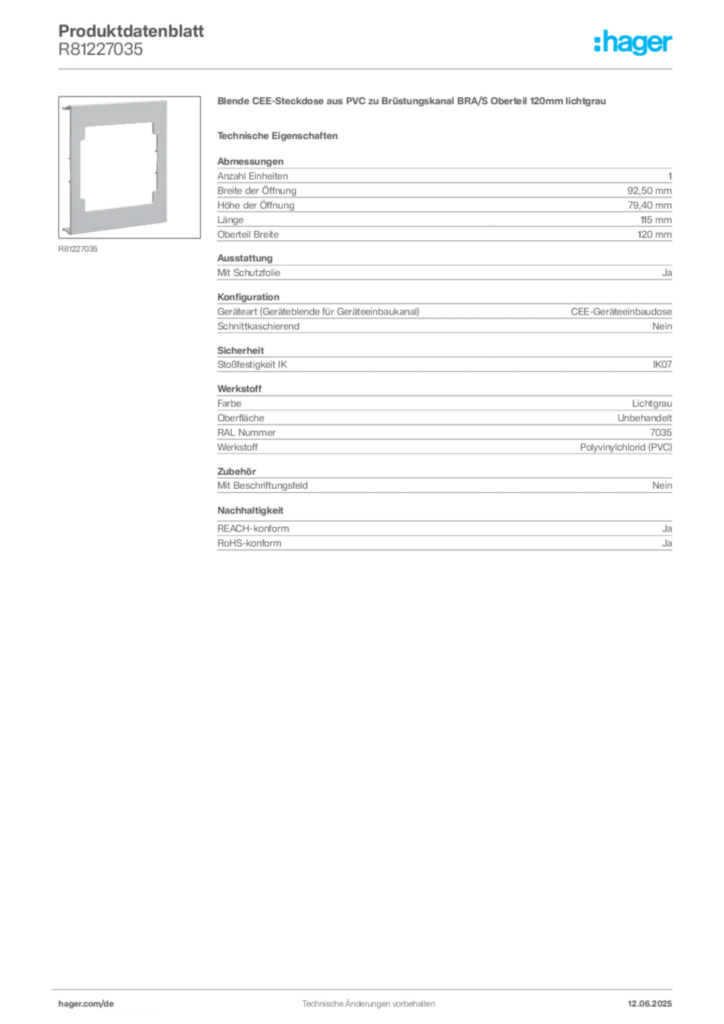 Bild Hager Produktdatenblatt R81227035 | Hager Deutschland
