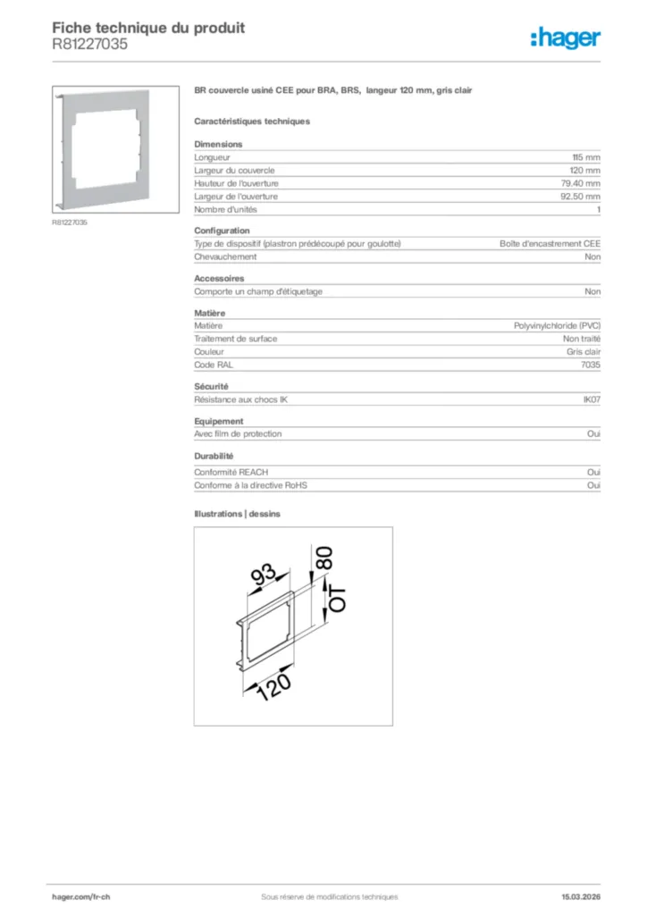 Image Hager Fiche technique du produit R81227035 | Hager Suisse