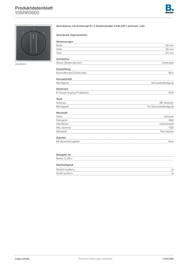 Berker Produktdatenblatt 1084160600