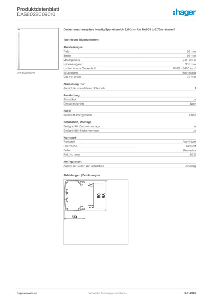 Bild Hager Produktdatenblatt DAS8028009010 | Hager Schweiz