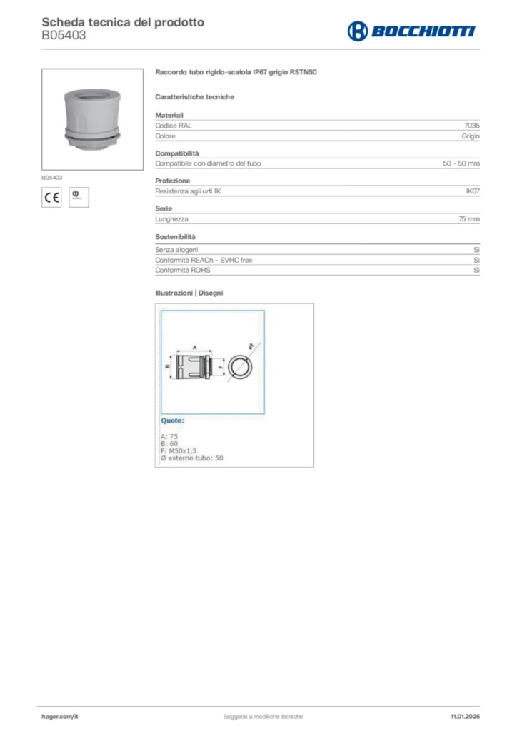 Immagine Bocchiotti Scheda tecnica del prodotto B05403 | Hager Italia