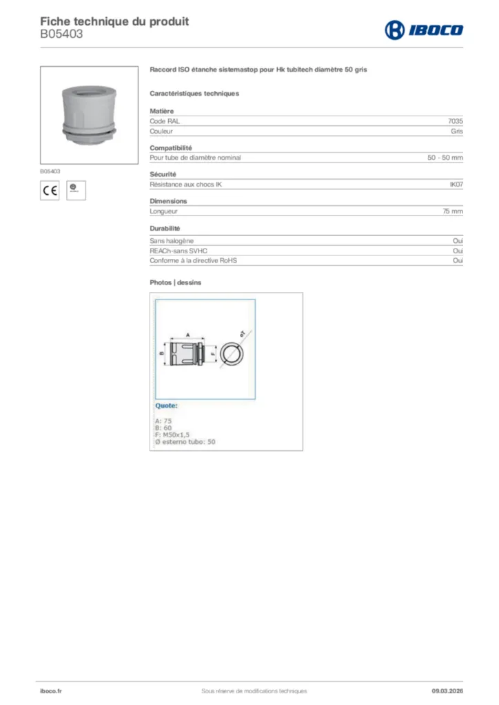 Image Iboco Fiche technique du produit B05403 | Hager France