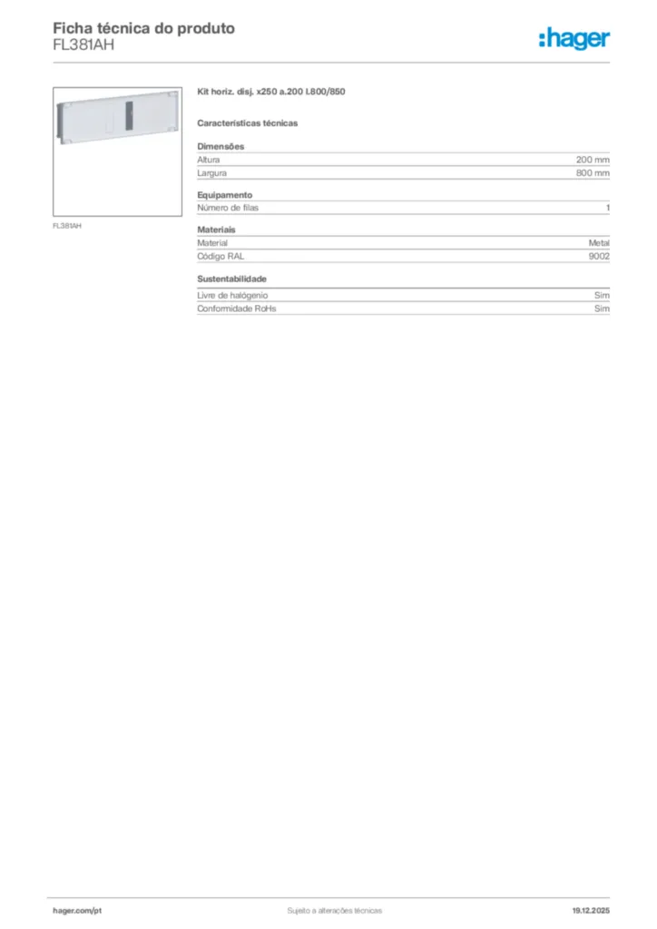Imagem Hager Ficha técnica do produto FL381AH | Hager Portugal