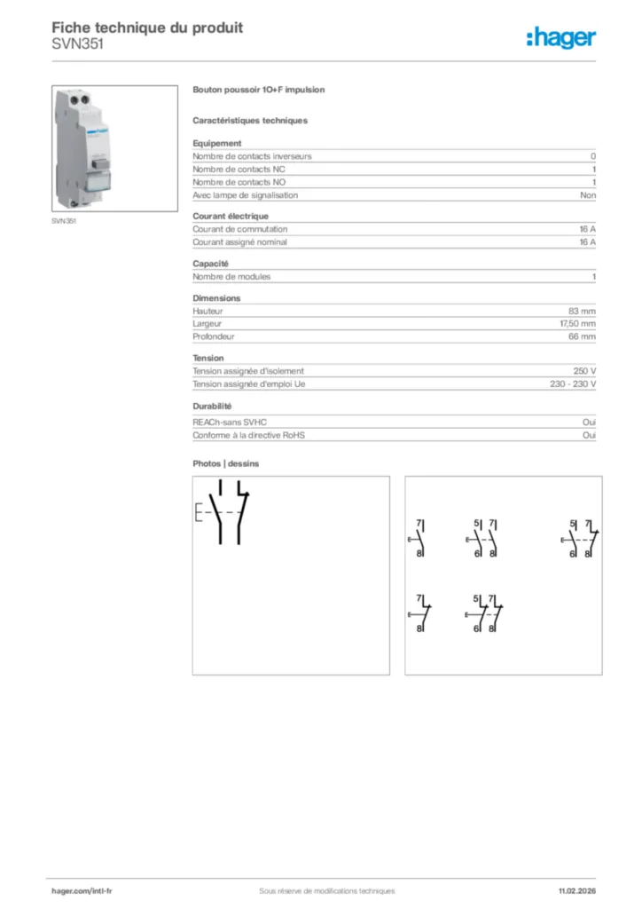 Image Hager Fiche technique du produit SVN351 | Hager Afrique