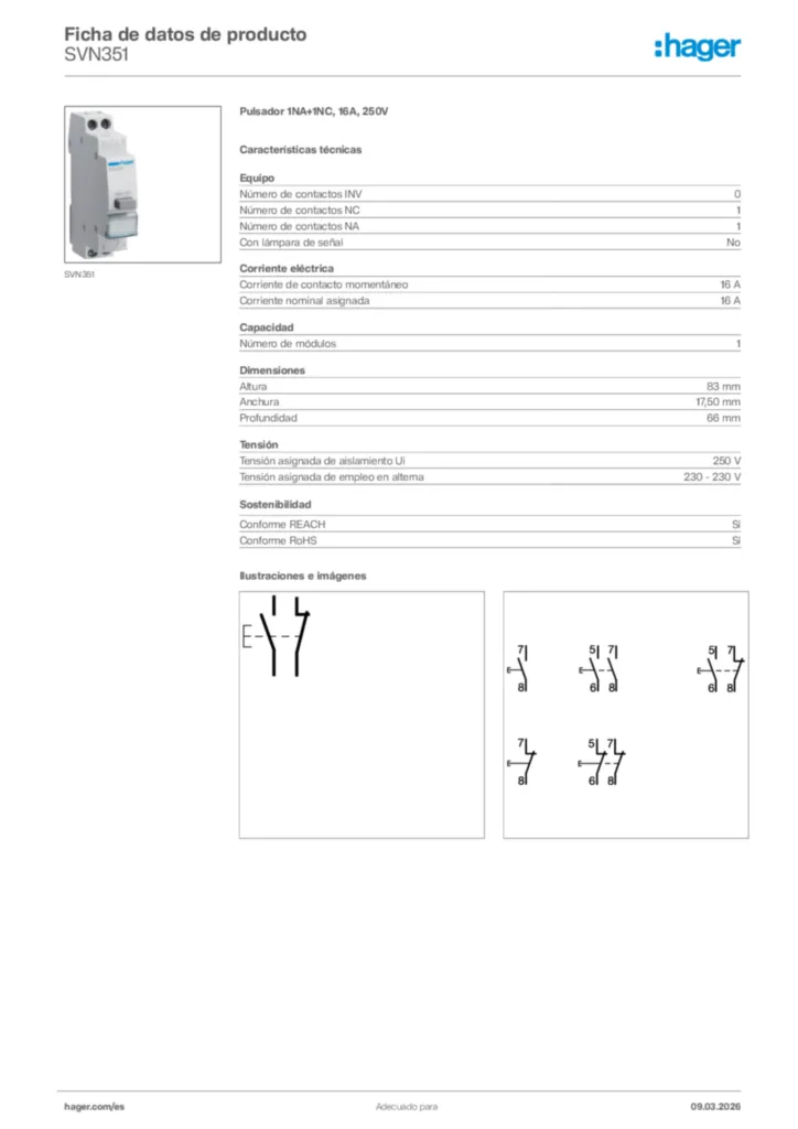 Imagen Hager Ficha de datos de producto SVN351 | Hager España