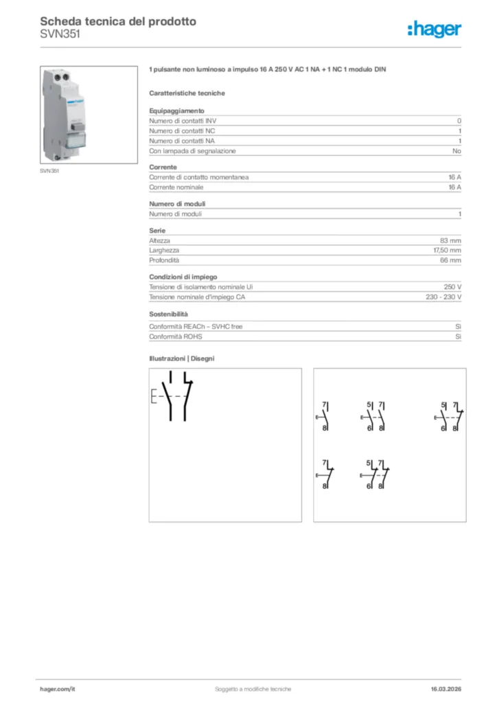 Immagine Hager Scheda tecnica del prodotto SVN351 | Hager Italia