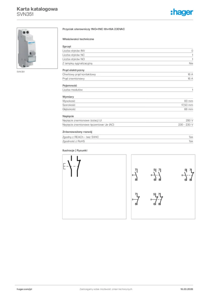 Zdjęcie Hager Karta katalogowa SVN351 | Hager Polska