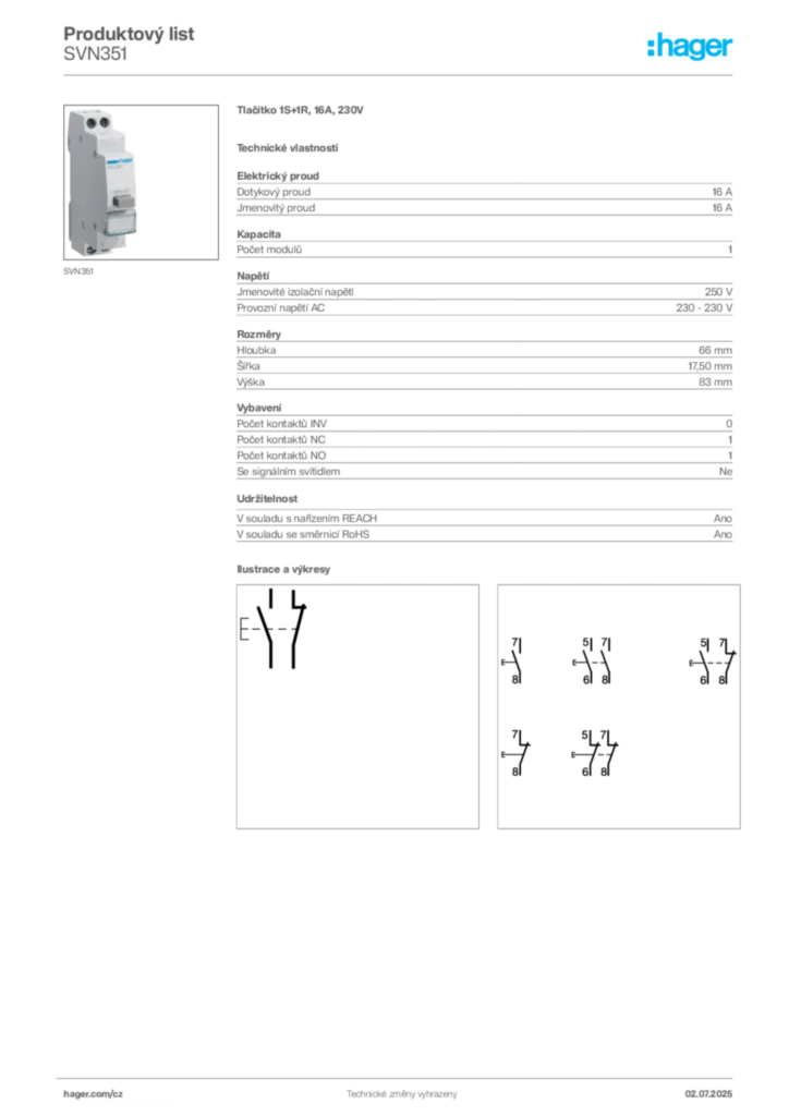 Obrázek Hager Produktový list SVN351 | Hager