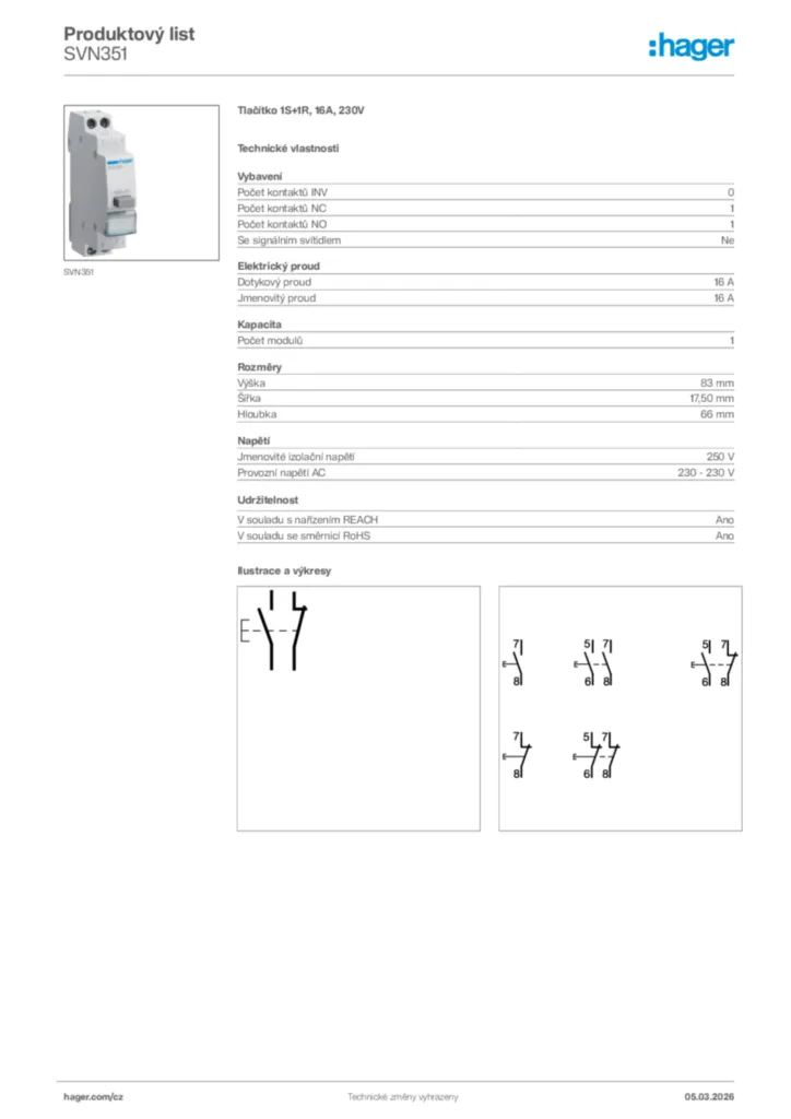 Obrázek Hager Product data sheet SVN351 | Hager