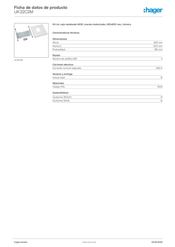 Imagen Hager Ficha de datos de producto UK32C2M | Hager España