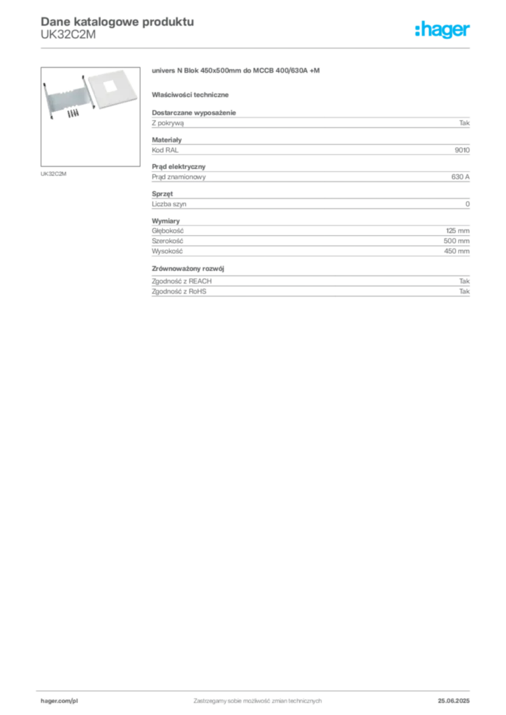 Zdjęcie Hager Karta katalogowa UK32C2M | Hager Polska