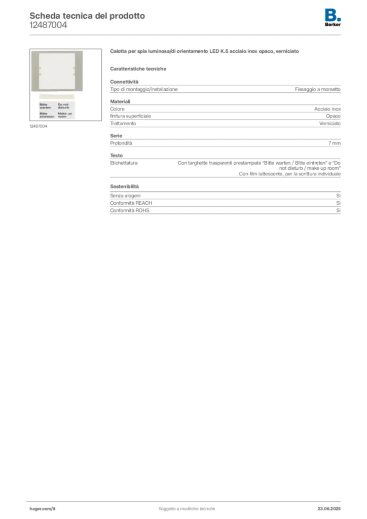 Immagine Berker Scheda tecnica del prodotto 12487004 | Hager Italia