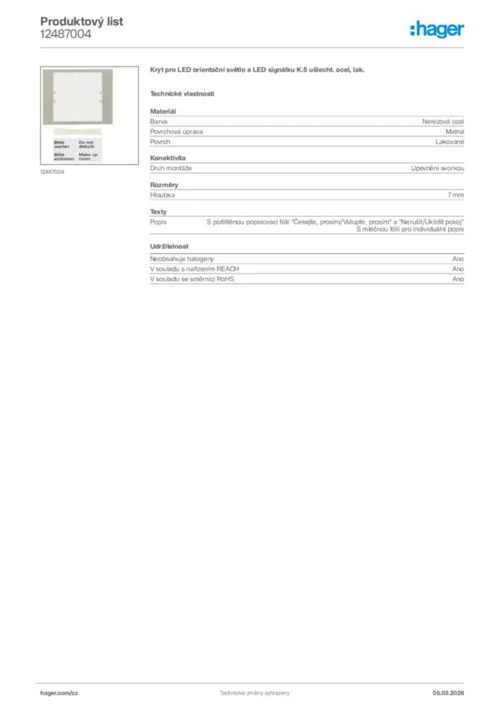 Obrázek Hager Product data sheet 12487004 | Hager
