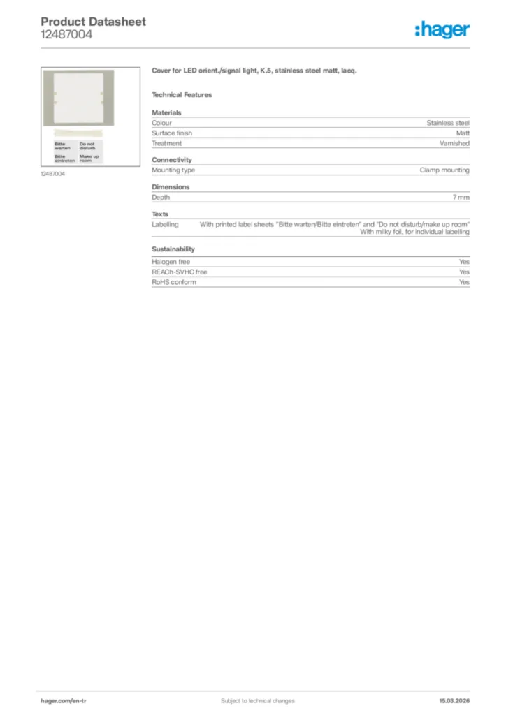 Image Hager Product data sheet 12487004  | Hager