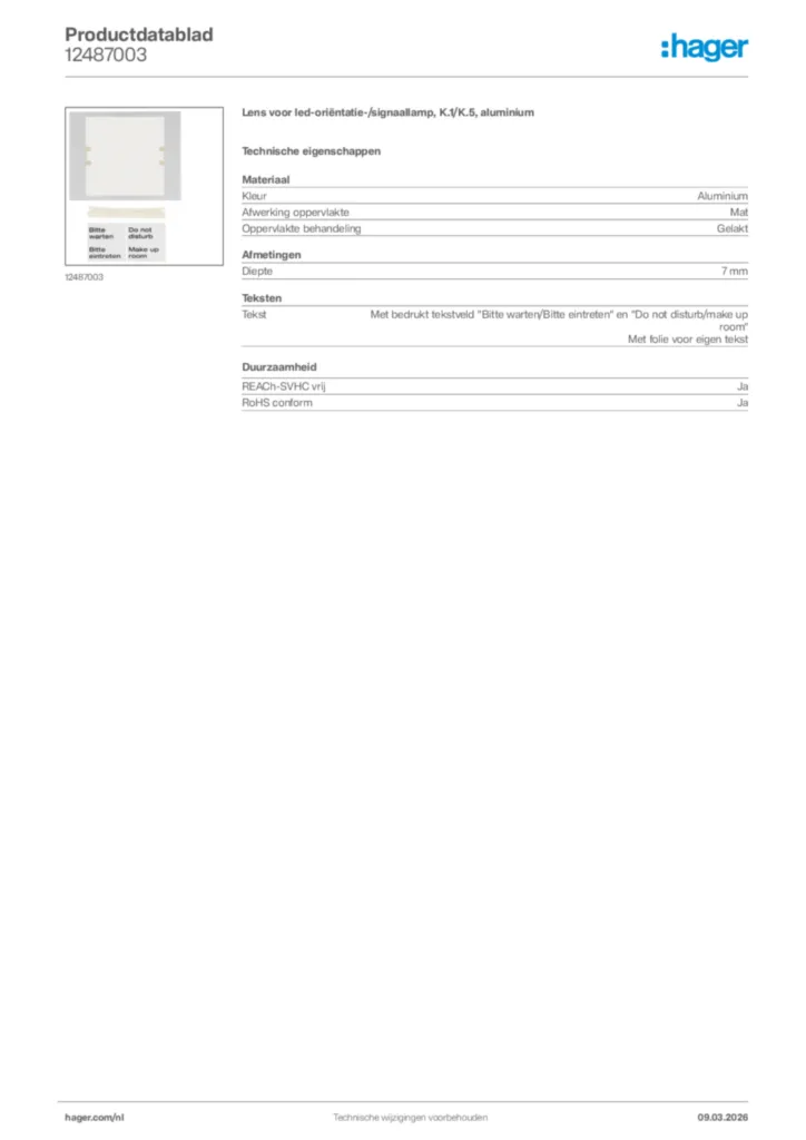 Afbeelding Hager Productdatablad 12487003 | Hager Nederland