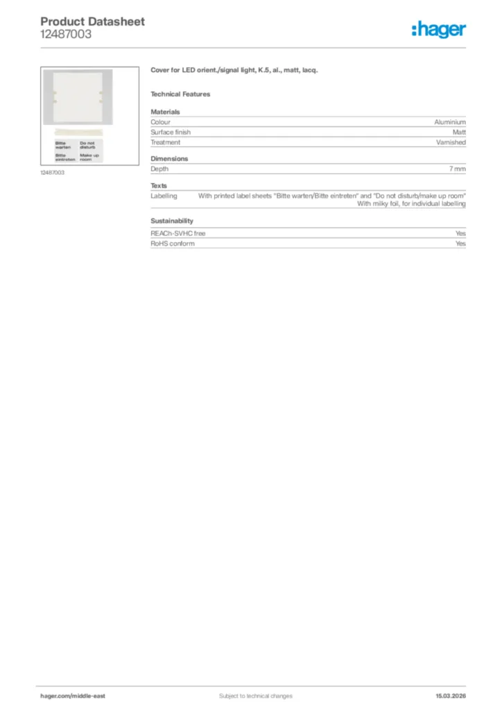 Image Hager Product data sheet 12487003  | Hager