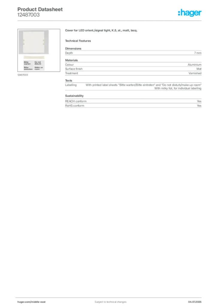 Image Hager Product data sheet 12487003  | Hager