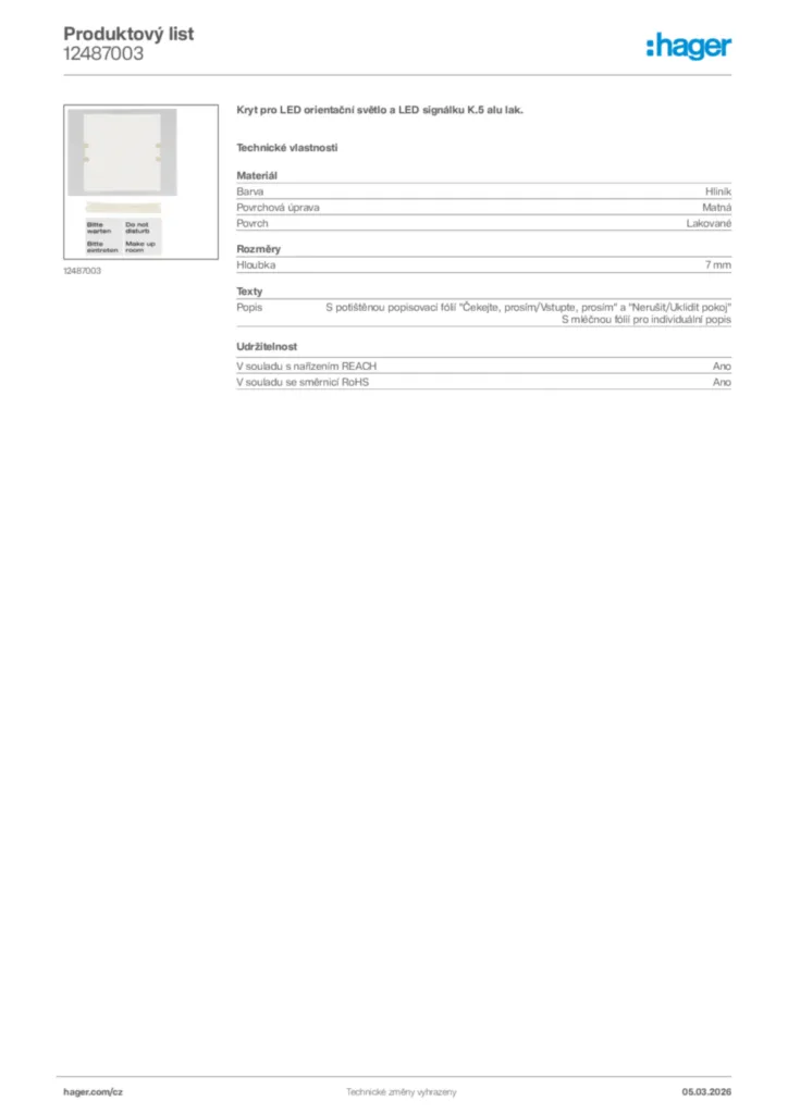 Obrázek Hager Product data sheet 12487003 | Hager