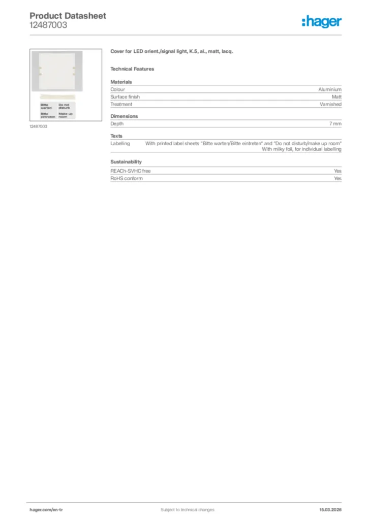 Image Hager Product data sheet 12487003  | Hager