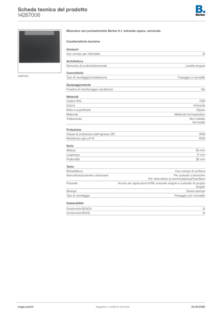 Immagine Berker Scheda tecnica del prodotto 14267006 | Hager Italia