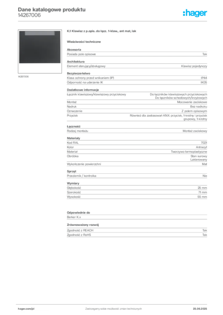 Zdjęcie Hager Karta katalogowa 14267006 | Hager Polska